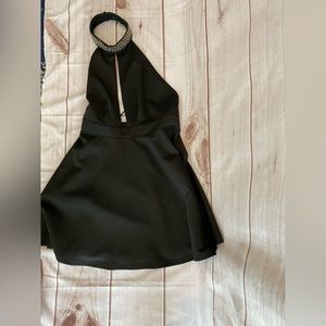 New High neck front cut out beaded choker dress